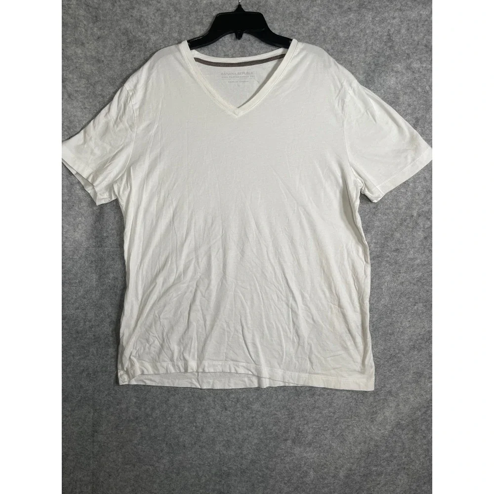 Banana Republic Pima Performance Tee Mens Large White V-Neck Short Sleeve Shirt
